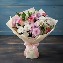 Букет цветов из:  Хризантемы, Альстромерии и Розы в Чите