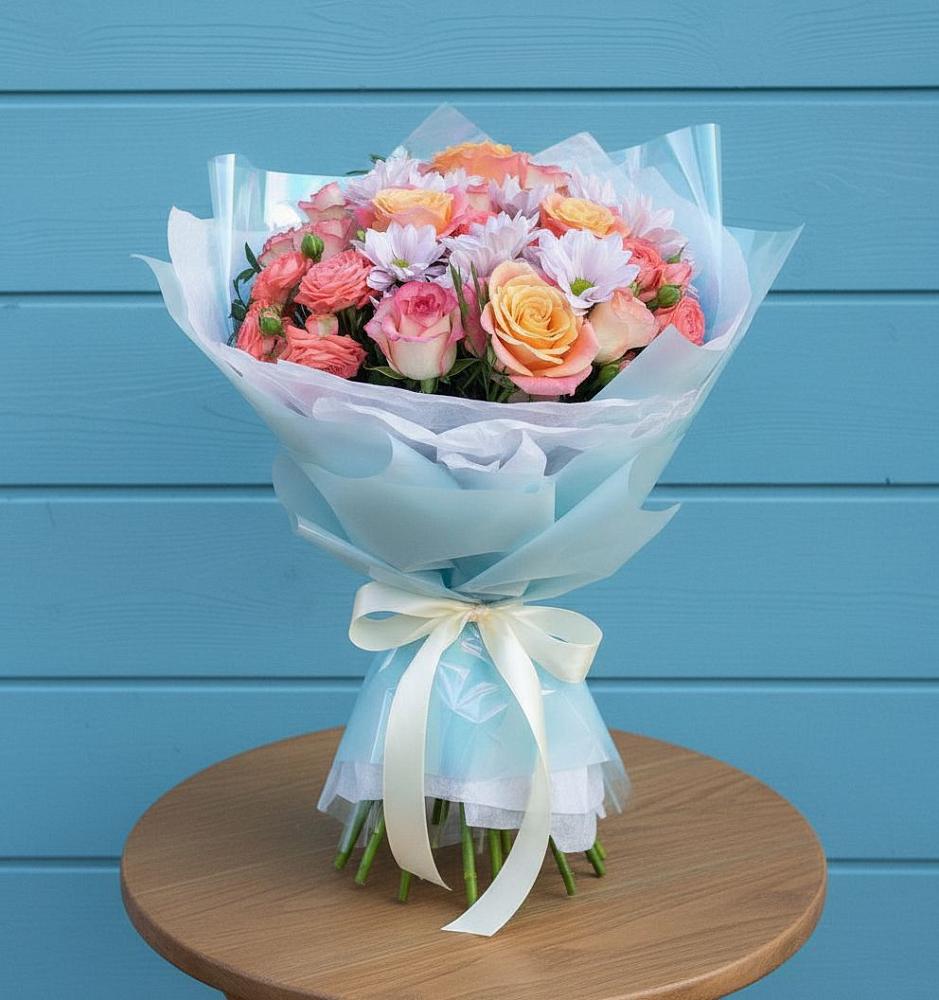 Букет цветов из: Хризантемы и Розы в Чите