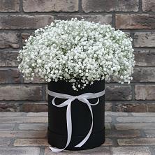 Цветочная композиция из Гипсофила в шляпной коробке в Чите